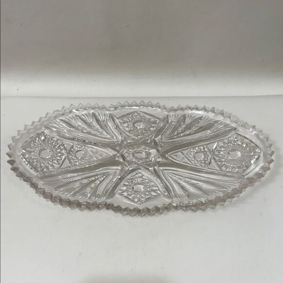 Crystal Clear Cut Glass Serving Tray 11 1/2 Long 5 1/2 Wide 3/4 Tall Starburst - Picture 1 of 8